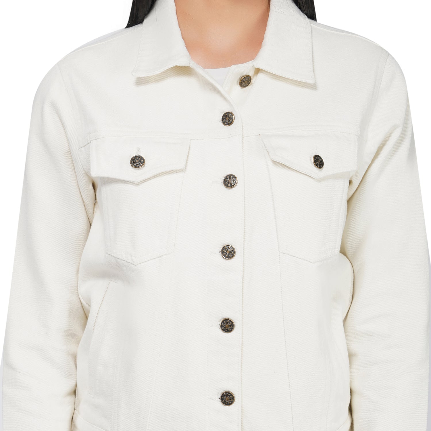 Women's Off-White Cotton Trucker Jacket